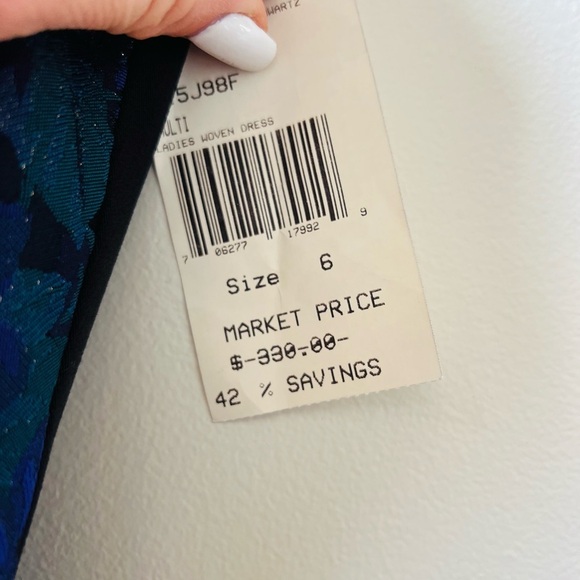 NWT ABS Elegant Blue and Gold dress with cutout back size 7 - Picture 6 of 13